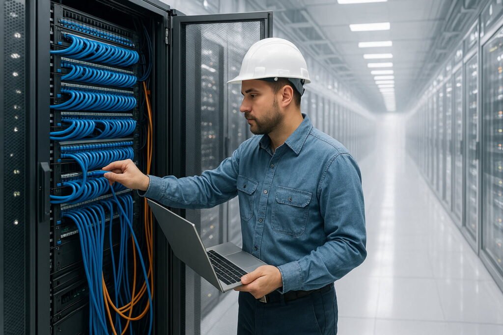 Cableado Estructurado technician working in data center